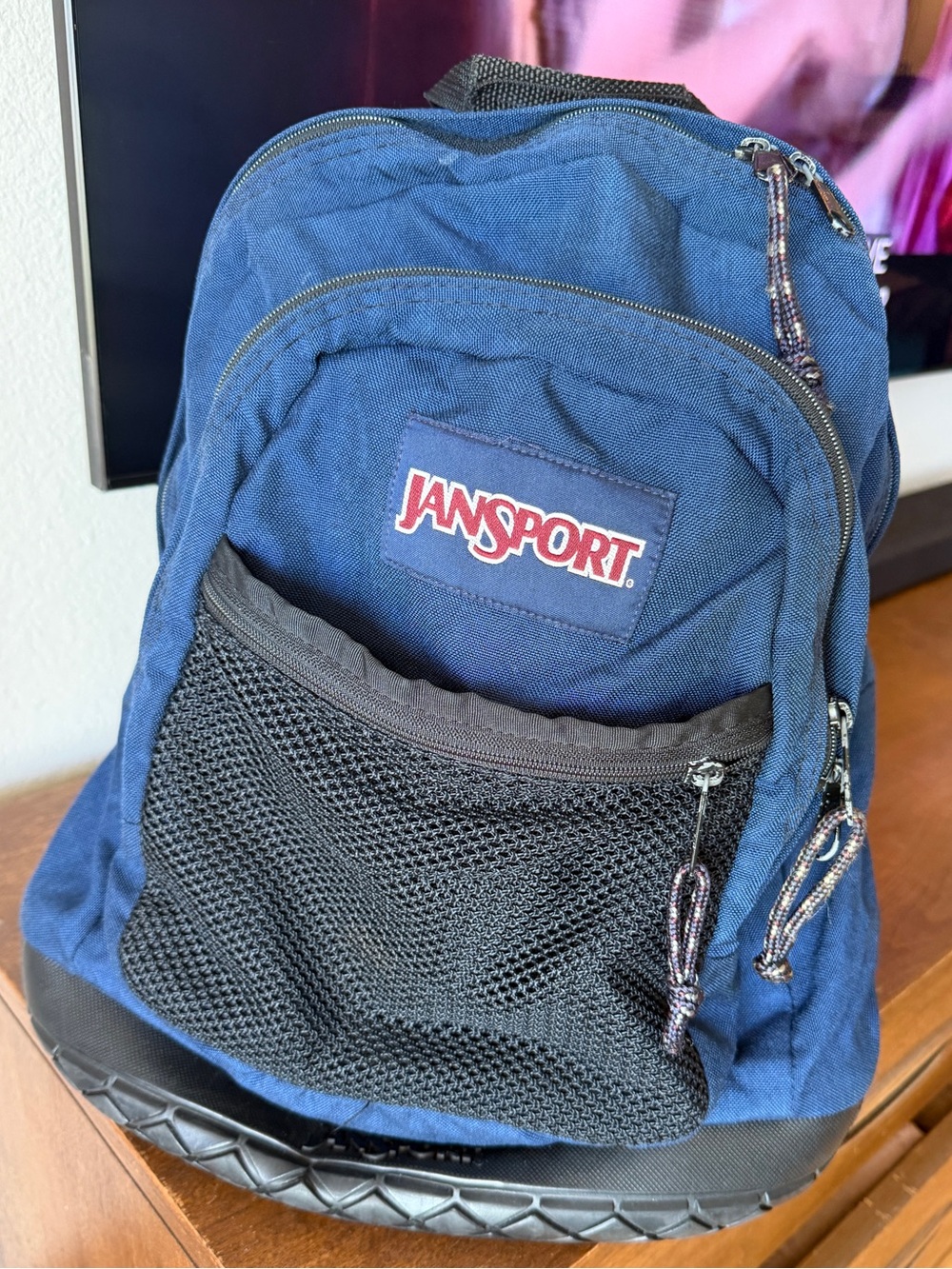 Vintage 90’s Retro Jansport Thick Rubber Tire Bottom Backpack Navy Blue